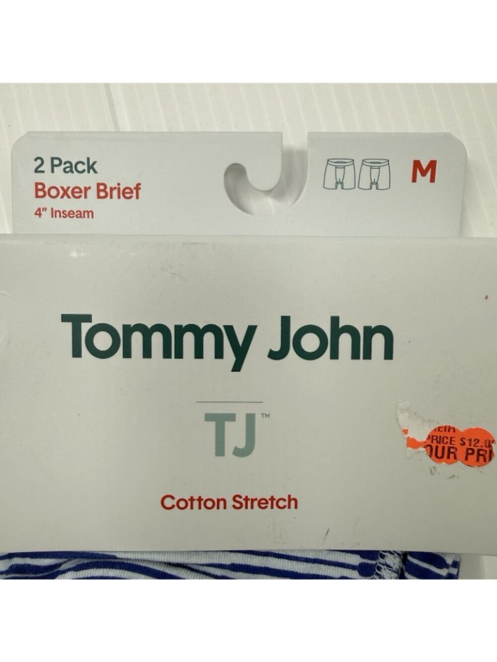 Tommy John Cotton Stretch Boxer Brief 4 Pack Lot Size M Striped NWT 4" 6" New - Picture 3 of 6